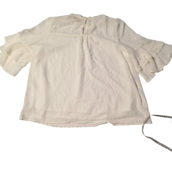 Monteau Los Angeles Womens XL Ivory Ruffle Sleeve Blouse Keyhole back closure - Picture 8 of 11